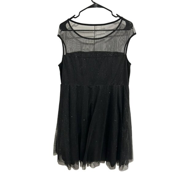 Candalite Black Sleeveless Glitter Mesh Overlay Dress Size XXL Whimsygoth Fairy - Picture 2 of 9